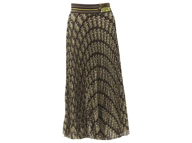 Gonna plissettata in seta con stampa grafica Fendi Roma Amor Marrone