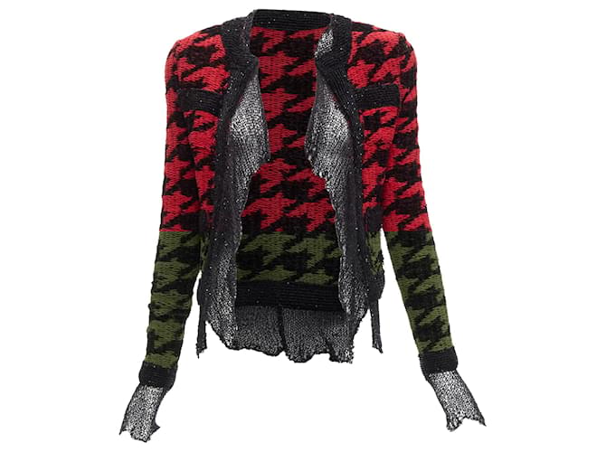 Giacca in maglia punto distrutta a motivo pied-de-poule di Balmain Nero