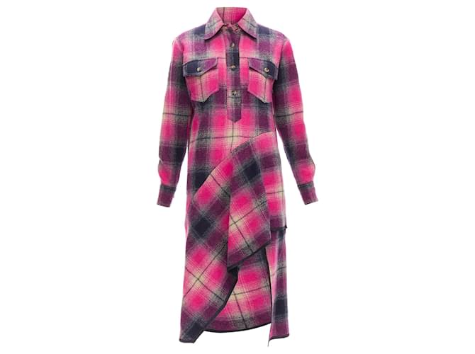 Abito in lana a quadri con orlo in sbieco di Dries Van Noten Rosa