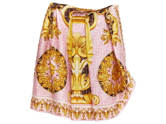 Gonna drappeggiata barocca Zucca Fendi Versace Fendace Rosa