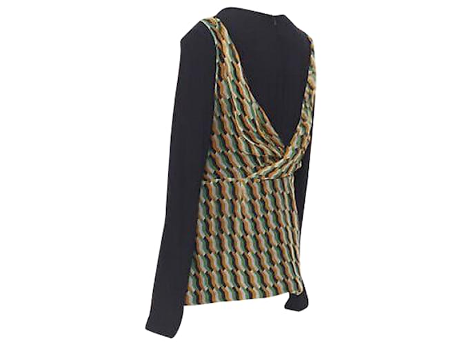 Top a strati in seta geometrica Dries Van Noten Nero