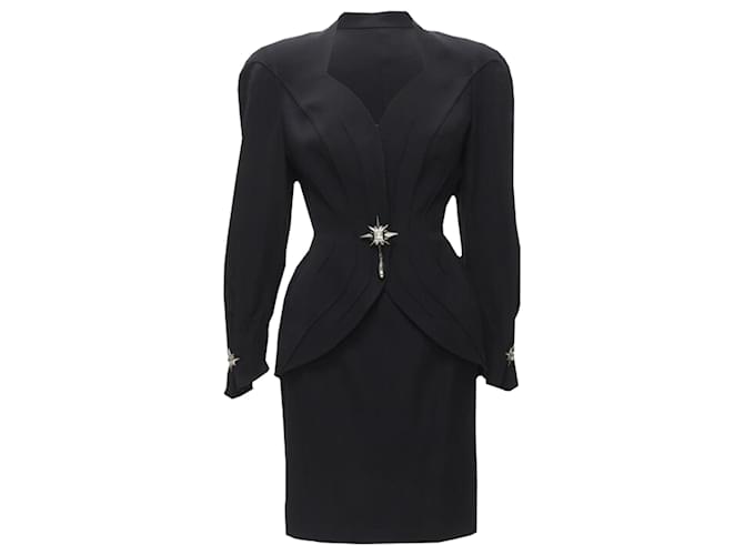 Blazer di potere con colletto curvo dell'era spaziale e bottone a stella Thierry Mugler Nero