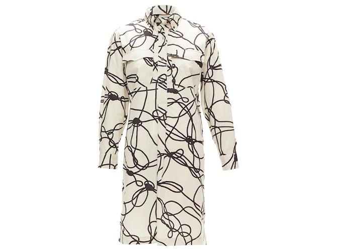 Abito camicia in cotone con stampa a corda Dries Van Noten Marrone Beige