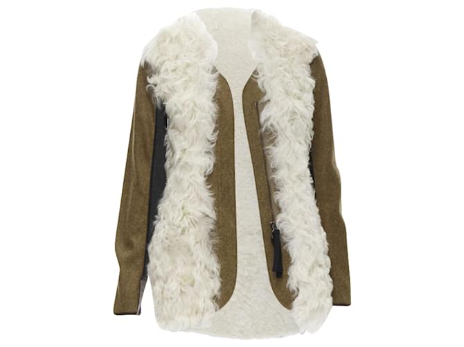 Cappotto invernale in lana con maniche in pelliccia di agnello shearling Marni Marrone Beige