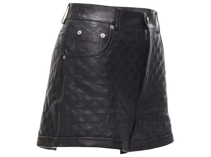 Shorts a vita alta in pelle di agnello trapuntati di Saint Laurent Nero