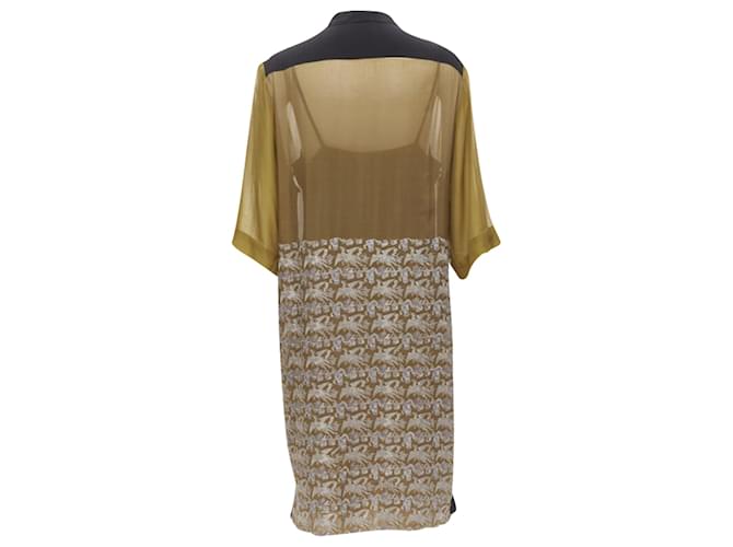 Abito shift con ricamo di gru orientale di Dries Van Noten D'oro Metallico