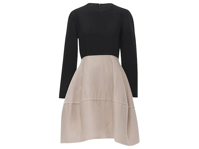 Abito a maniche lunghe in crêpe di lana Marni con gonna a bolla Nero