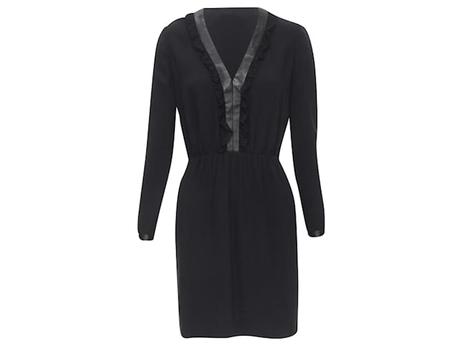 Abito in pelle con lacci e volant Hedi Slimane di Saint Laurent Nero