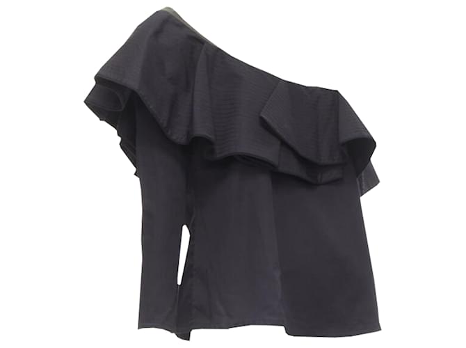 Top in cotone con volant e yoke in rete di Johanna Ortiz Nero