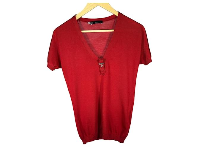 Maglione in lana a maniche corte a V rosso DSQUARED2