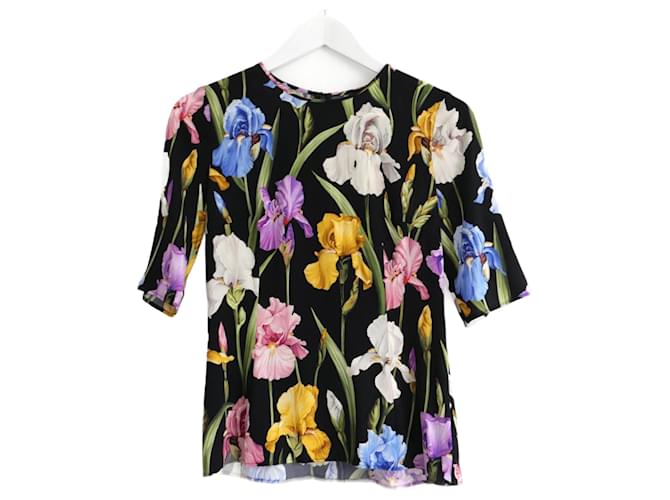 Top in seta con stampa di giglio Dolce & Gabbana Multicolore