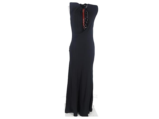 Stella Mc Cartney Abito maxi in viscosa nera con dettagli in catena Stella McCartney Nero