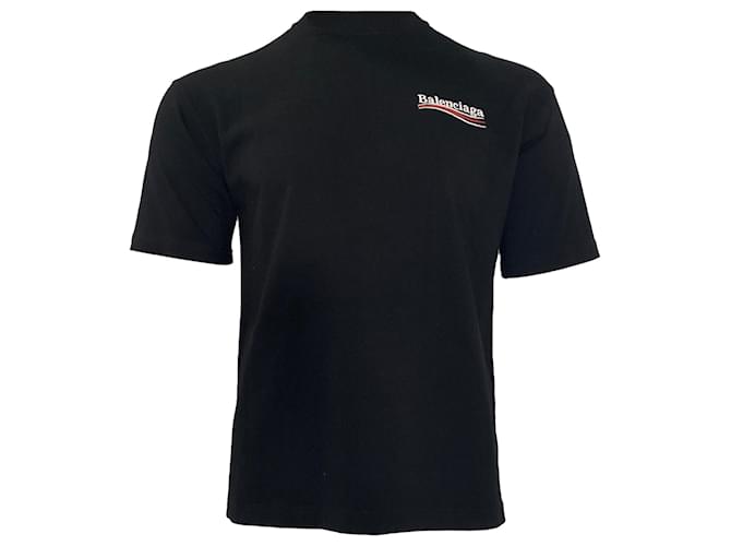 T-shirt a collo alto in cotone nero con logo della campagna politica Balenciaga