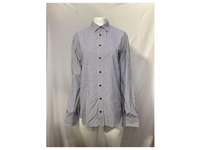 Camicia a maniche lunghe in cotone blu con stampa a righe e teschio di Alexander McQueen