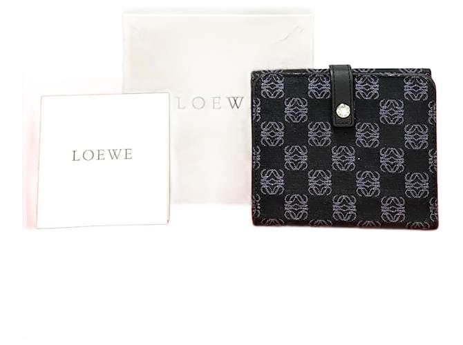 Portafoglio bifold in tela e pelle Loewe Anagram Nero