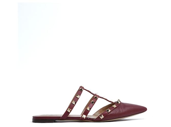 Valentino Garavani Valentino Rockstud Mules EU38.5 Scarpe Basse in Pelle Rosso Scuro UK5.5 US8 Bordò