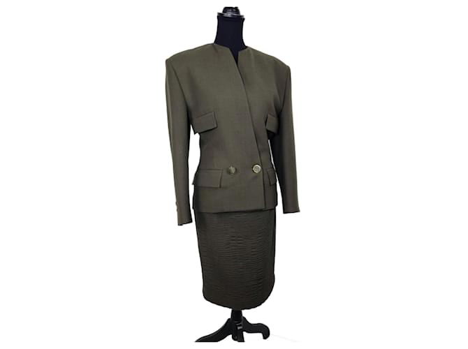 Completo gonna verde in lana Gianni Versace FW 1987