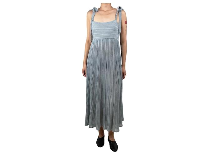 Zimmermann Abito midi plissettato metallico senza maniche blu - taglia UK 14