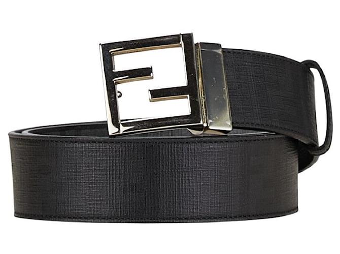 Zucca Cintura in pelle con fibbia logo Fendi Nero