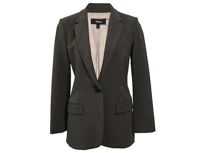 Blazer monopetto con tasche in lana oliva di Theory Verde Verde oliva