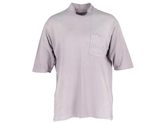 Maison Martin Margiela T-shirt in cotone viola con logo scritto a mano Maison Margiela