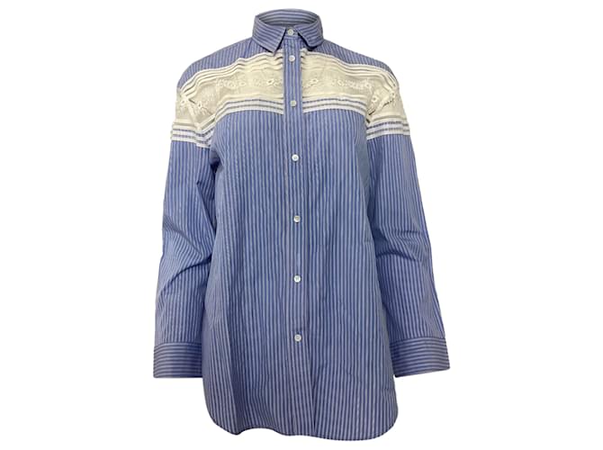 Camicia a righe Sandro con inserto in pizzo in cotone azzurro Blu Blu chiaro