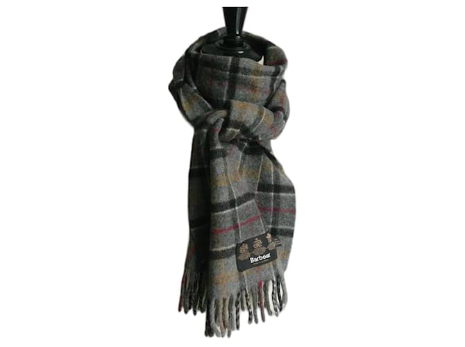BARBOUR Sciarpa tartan Nuovo stato lana Grigio