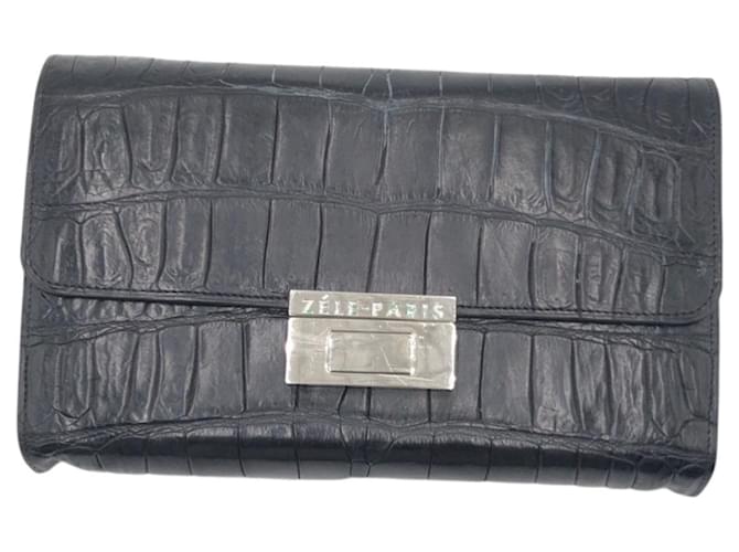 Autre Marque ZELE-PARIS Portafoglio Lungo Coccodrillo Nero