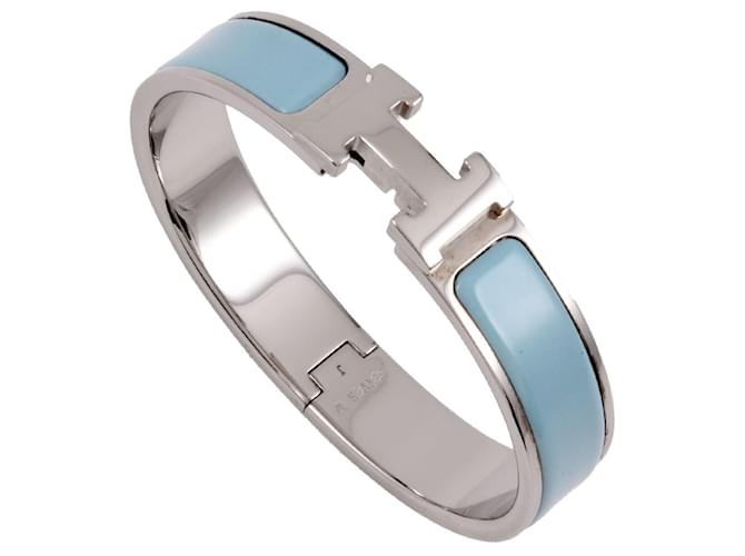 Bracciale Cuff Click-Clack PM di Hermès Argento Blu chiaro