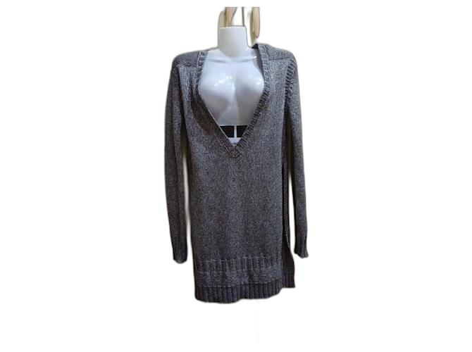 Miniabito maglione lungo elegante Pinko mod Leoncavallo grigio con fili metallizzati e spacco Grigio antracite