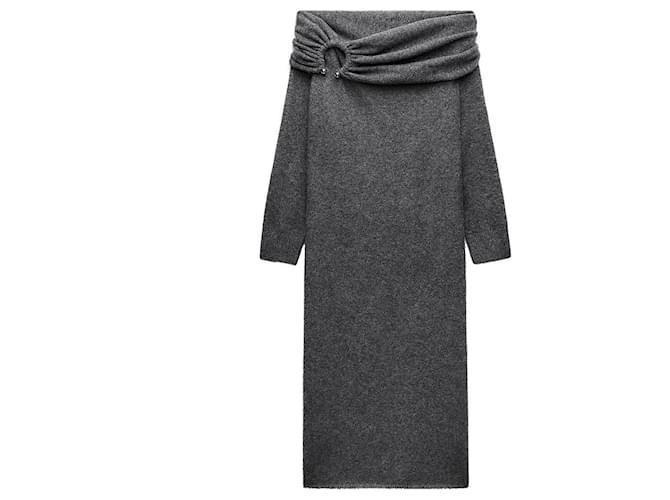 Abito midi drappeggiato in maglia chunky per donne Zara in grigio taglia S