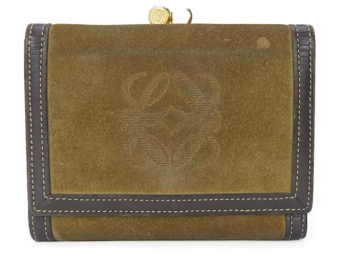Portafoglio pieghevole in pelle scamosciata Loewe khaki Marrone