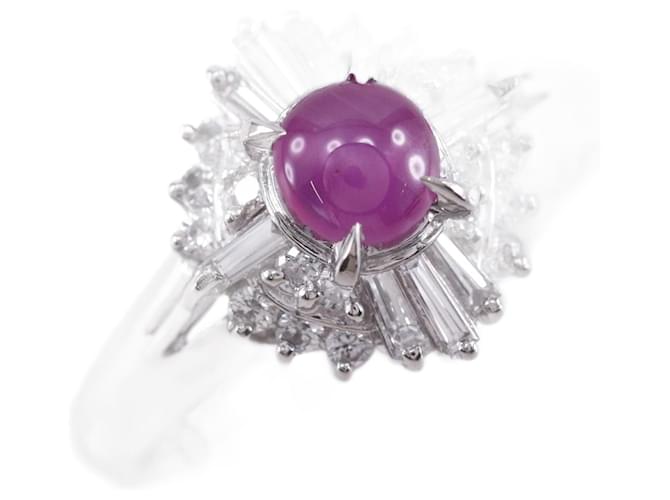 Autre Marque Anello in diamante con stella di rubino in platino Pt900 Argento