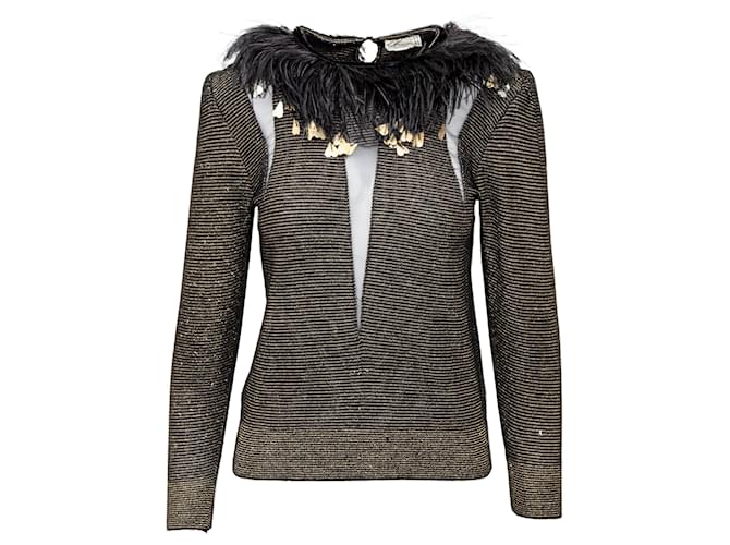 Top con rifinitura in piume Valentino Boutique Nero