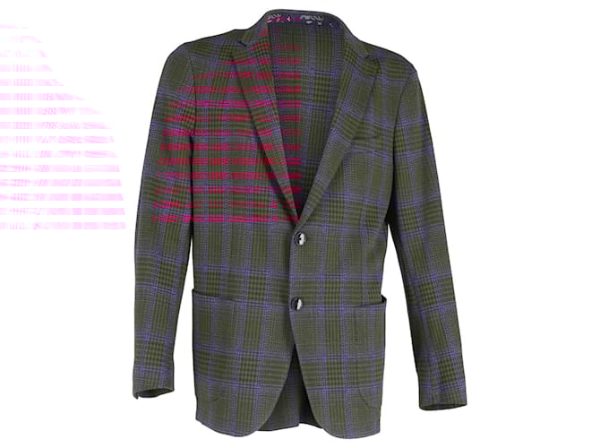 Blazer monopetto in lana rossa a motivo pied-de-poule Etro Rosso