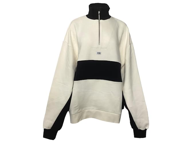 Maglione GCDS mezza zip in cotone bianco e nero