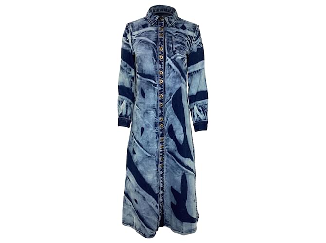 Abito camicia midi bottonato sbiancato Proenza Schouler in denim di cotone blu
