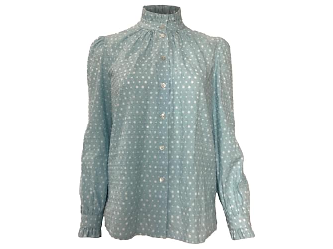 Blusa con colletto arricciato in cotone blu a pois svizzeri Marc Jacobs Blu chiaro