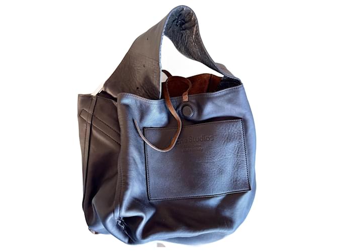 Acne Borsa a tracolla con manico largo Nero Marrone chiaro