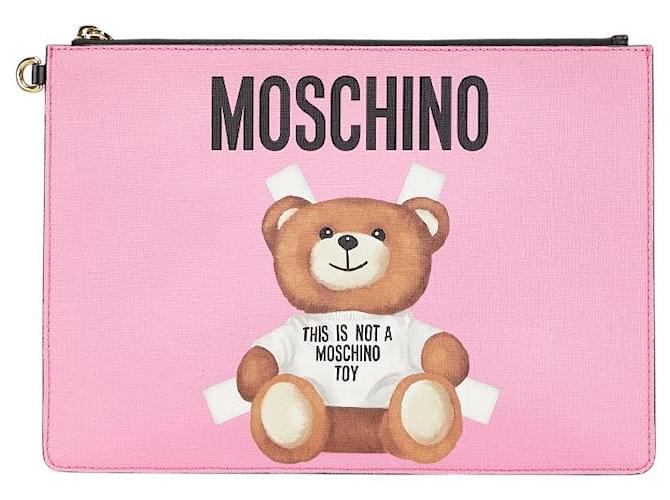 Clutch in pelle PVC con stampa orso Moschino Rosa