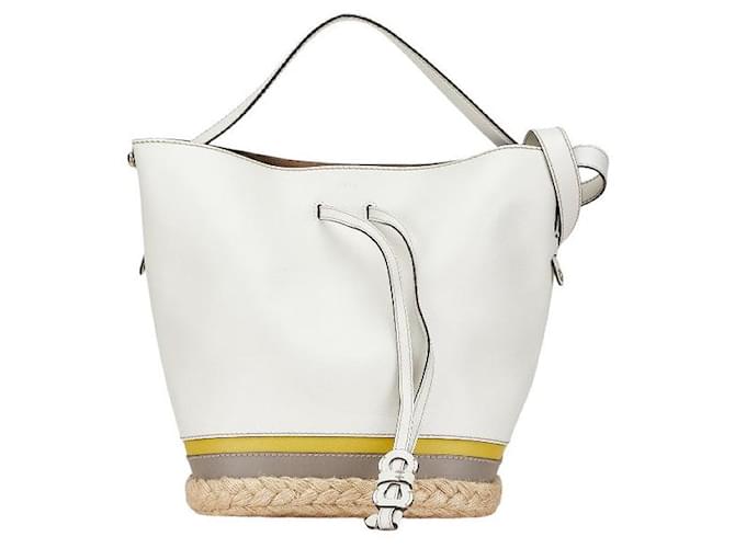Borsa a spalla in rafia di pelle Furla Bianco
