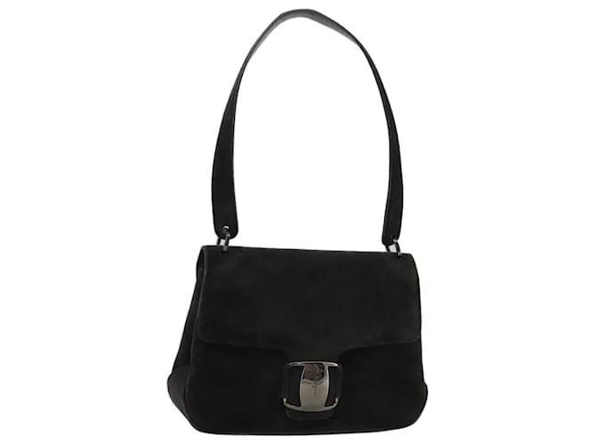 Borsa a spalla Salvatore Ferragamo in suede nero Auth hk1963