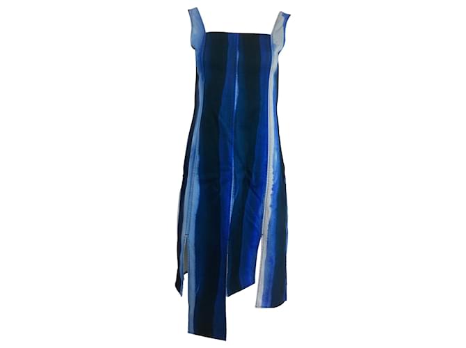 Abito midi asimmetrico a righe dipinte Marni in cotone blu