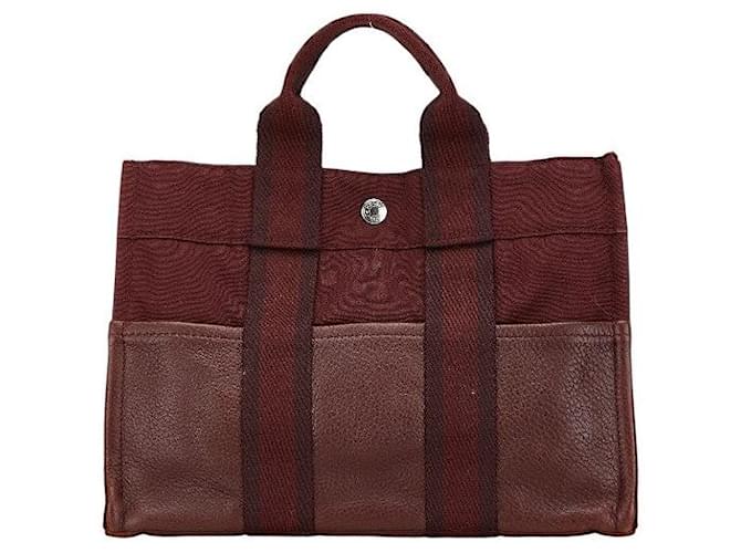 Borsa a mano in tela e pelle Hermès Rosso