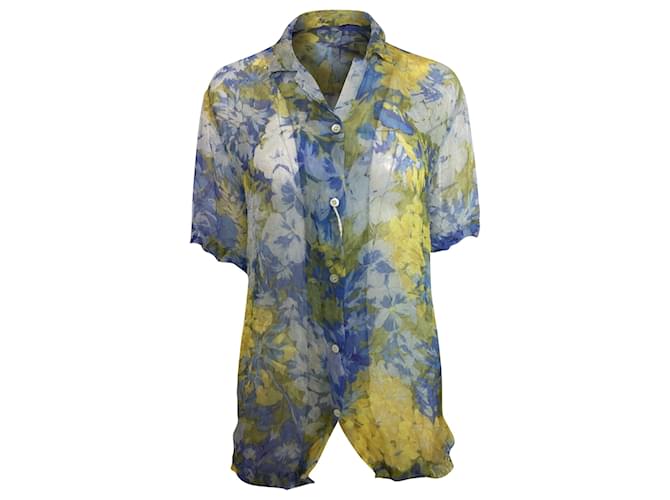 Camicia a stampa floreale stropicciata Dries Van Noten in poliestere multicolore