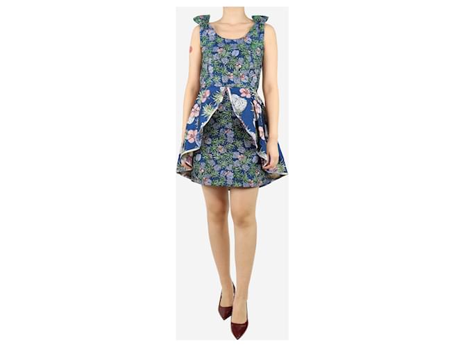 Pinko Abito mini in jacquard floreale blu - taglia UK 10