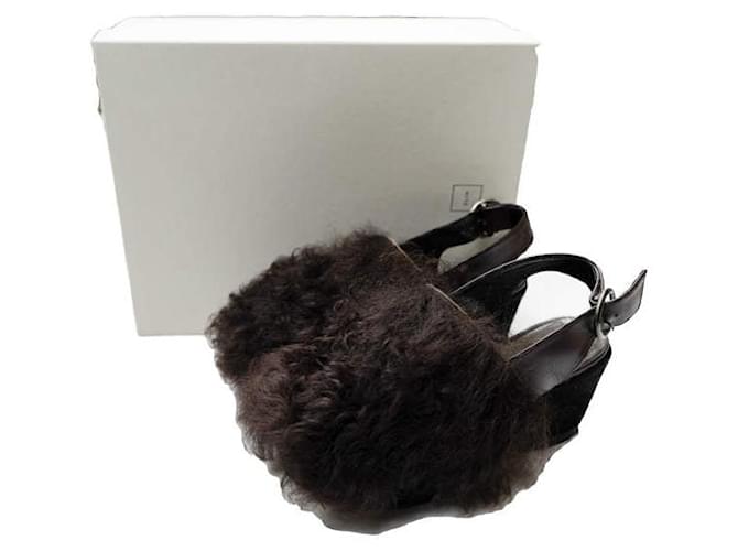 Autre Marque Sandali con cinturino posteriore in pelliccia vera ELIN in pelle con punta aperta Marrone scuro