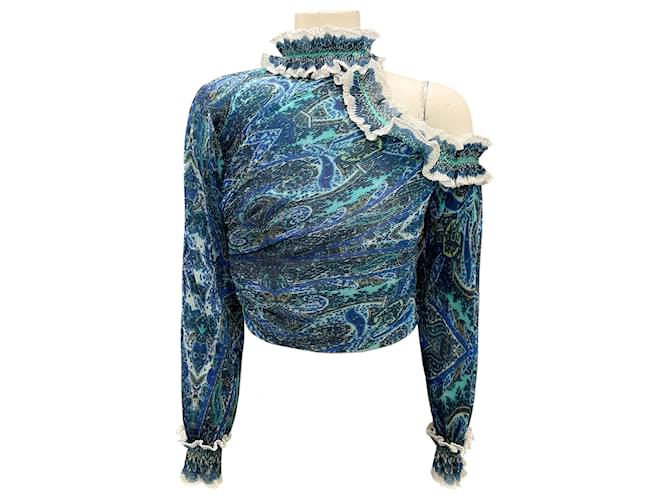 Top corto con colletto a rouches plissettato blu Zimmermann