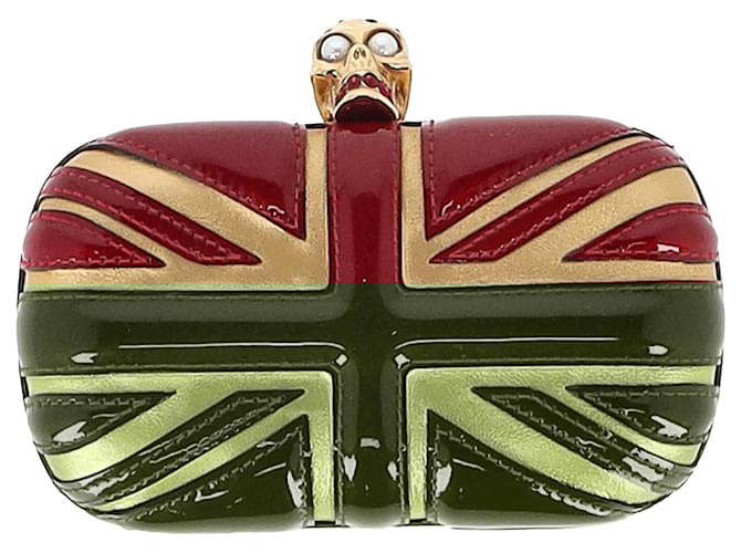 Borsa clutch a scatola Britannia Skull di Alexander McQueen in pelle verniciata rossa Rosso