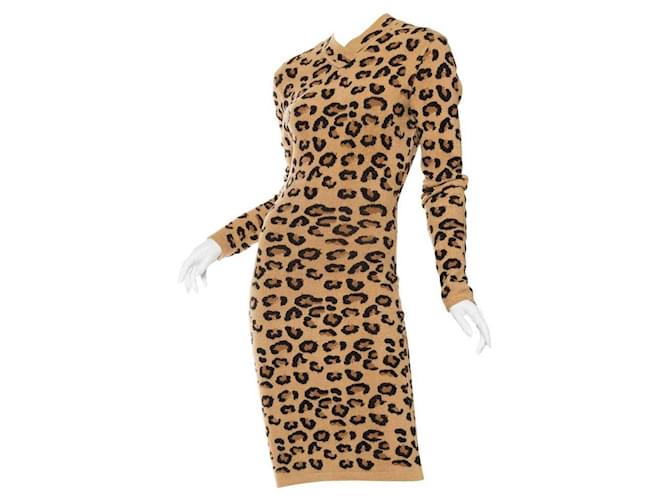 Abito iconico in leopardato vintage Alaïa 1991 Marrone Beige Cammello